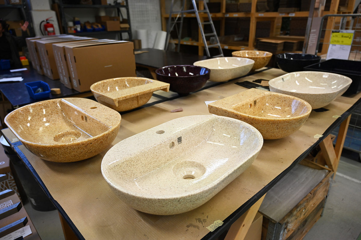 2 Woodio sinks made from wood chips