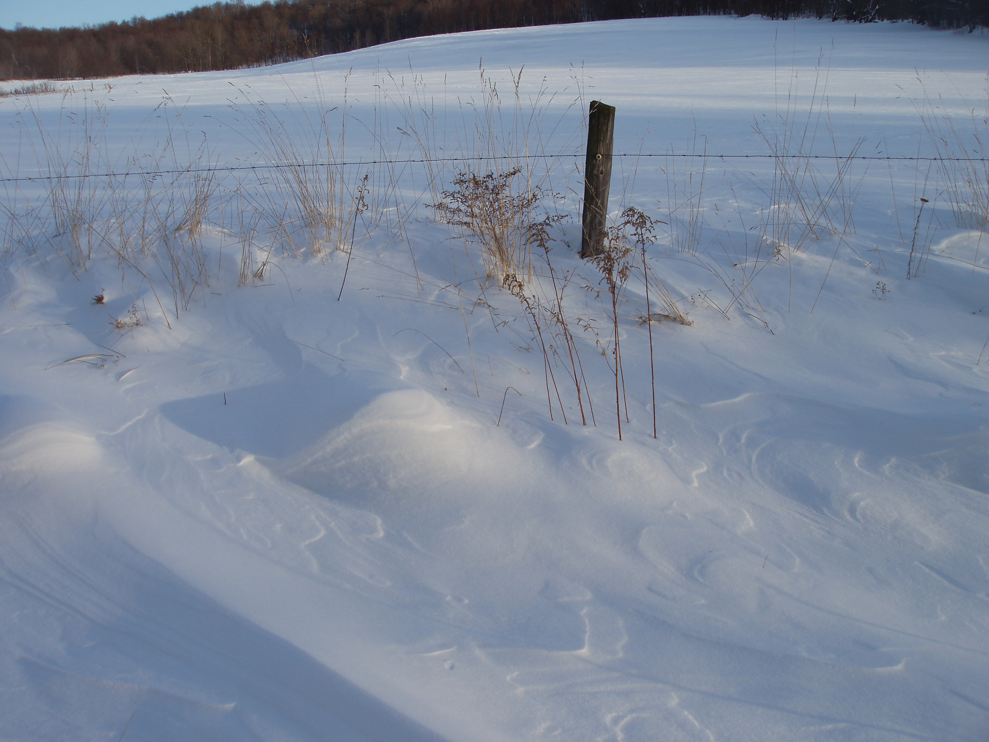 Waves and humps in the snow caused by the wind. 