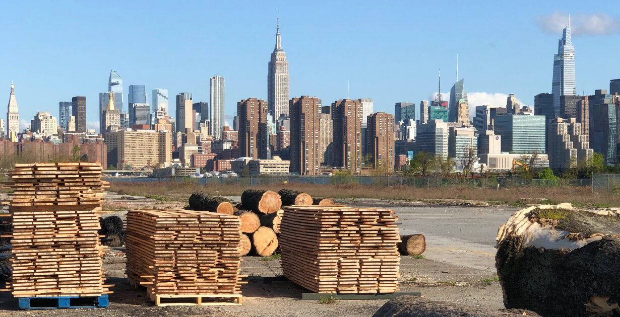 A view of the Manhattan skyline from the Tri-Lox lumber yard. 