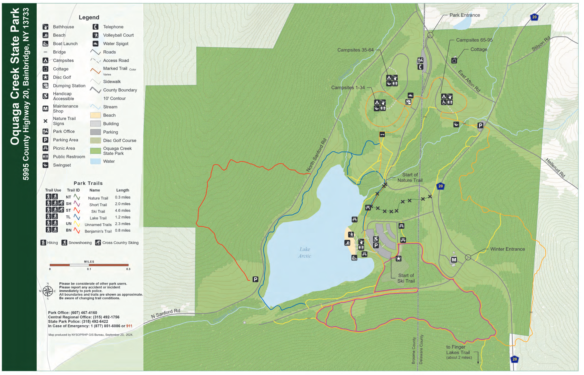 An online trail map of Oquaga State Park.