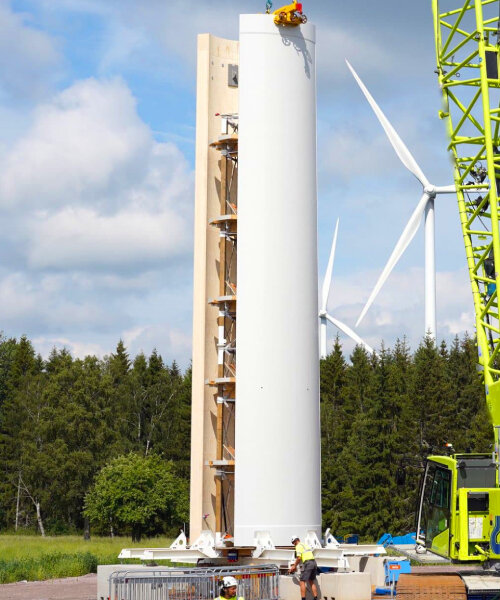 Picture of a section of wood tower being constructed.